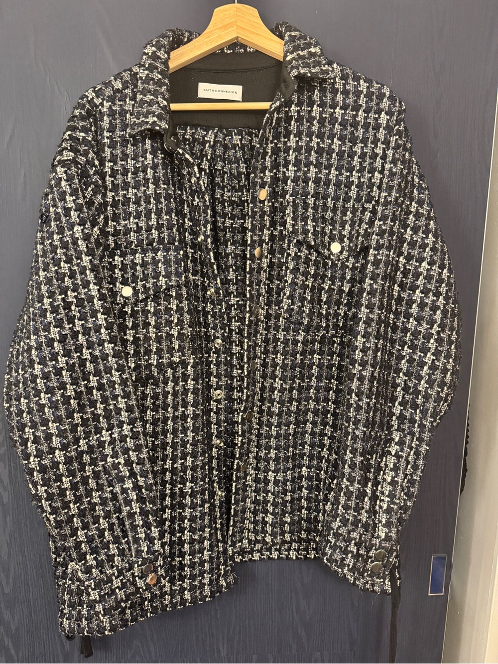 Faith Connexion Navy & White Tweed Blazer Jacket